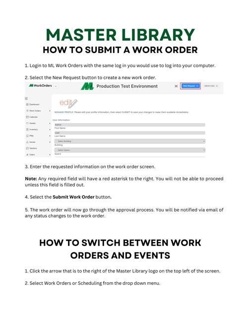 Master Library How To Submit a Work Order.